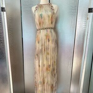 Blank NYC Cream Pleated Halter Maxi Gown